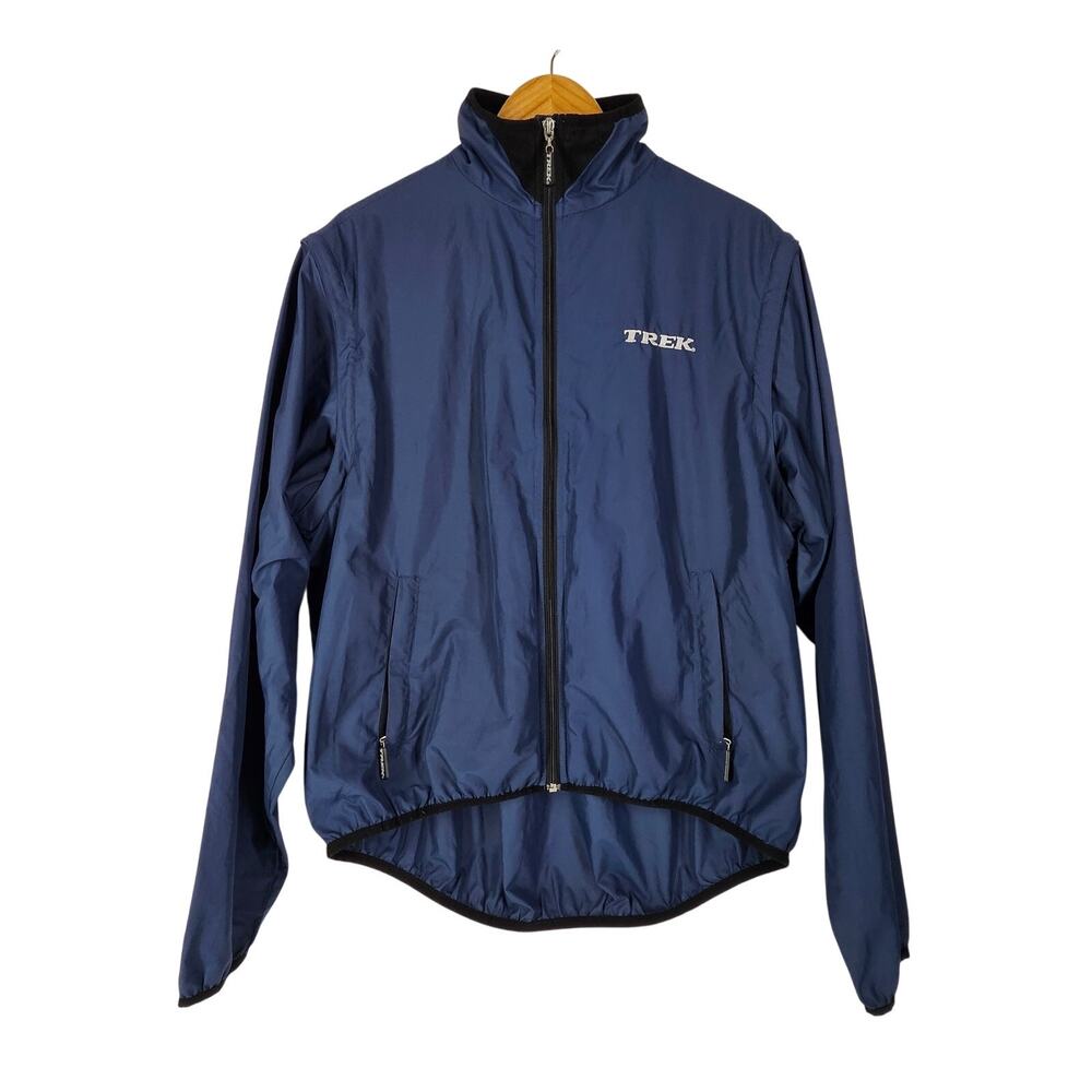 TREK MEN'S BLUE CYCLING WIND BREAKER SIZE XL BLUE FLEECE COLLAR/REFLECTIVE TRIM